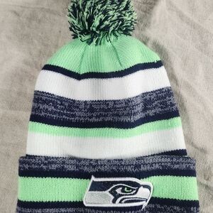 Seattle Seahawks Striped Knit Beanie with Pom Pom